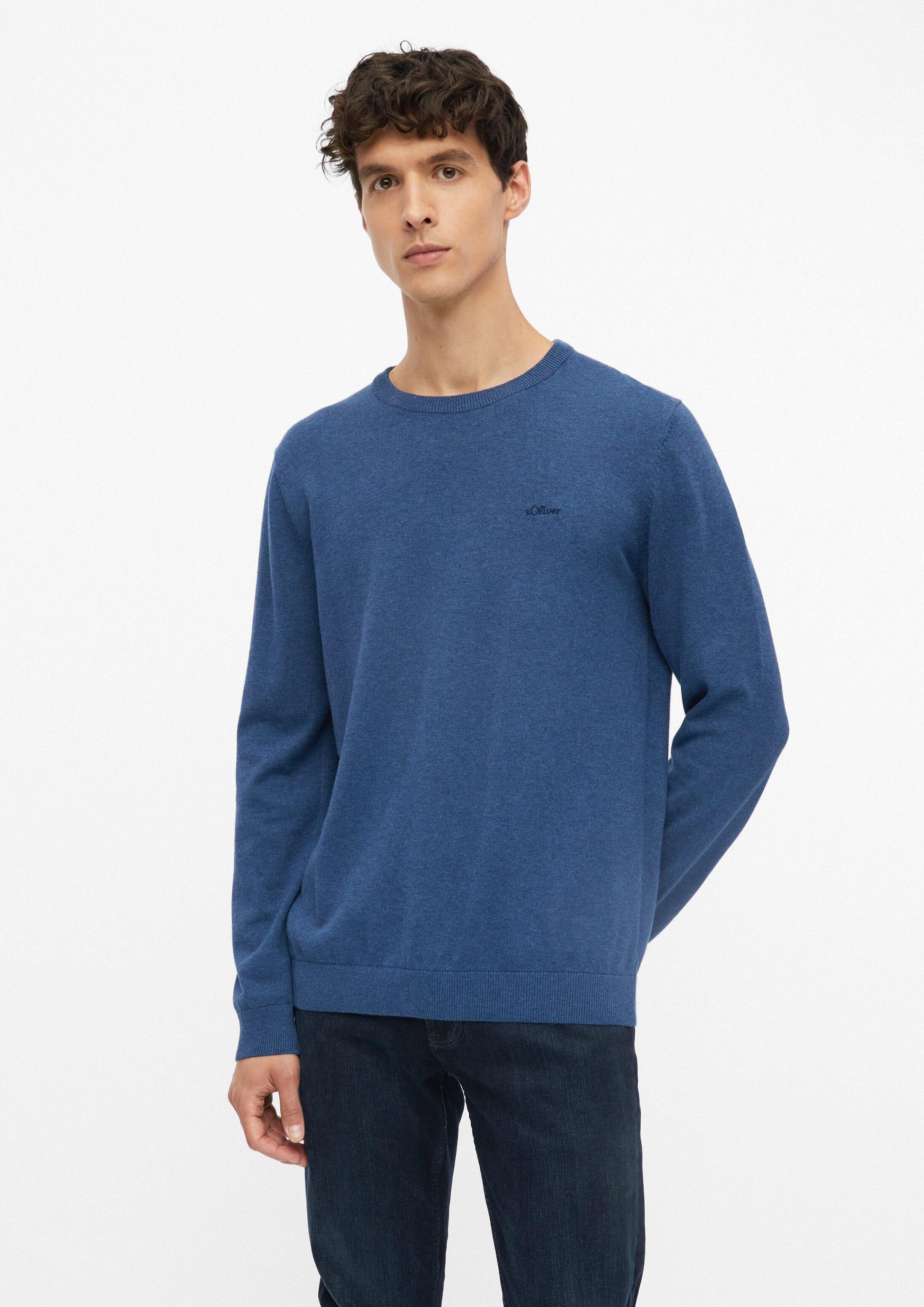 s.Oliver Longpullover Strickpullover Baumwollpullover mit Logo-Stickerei