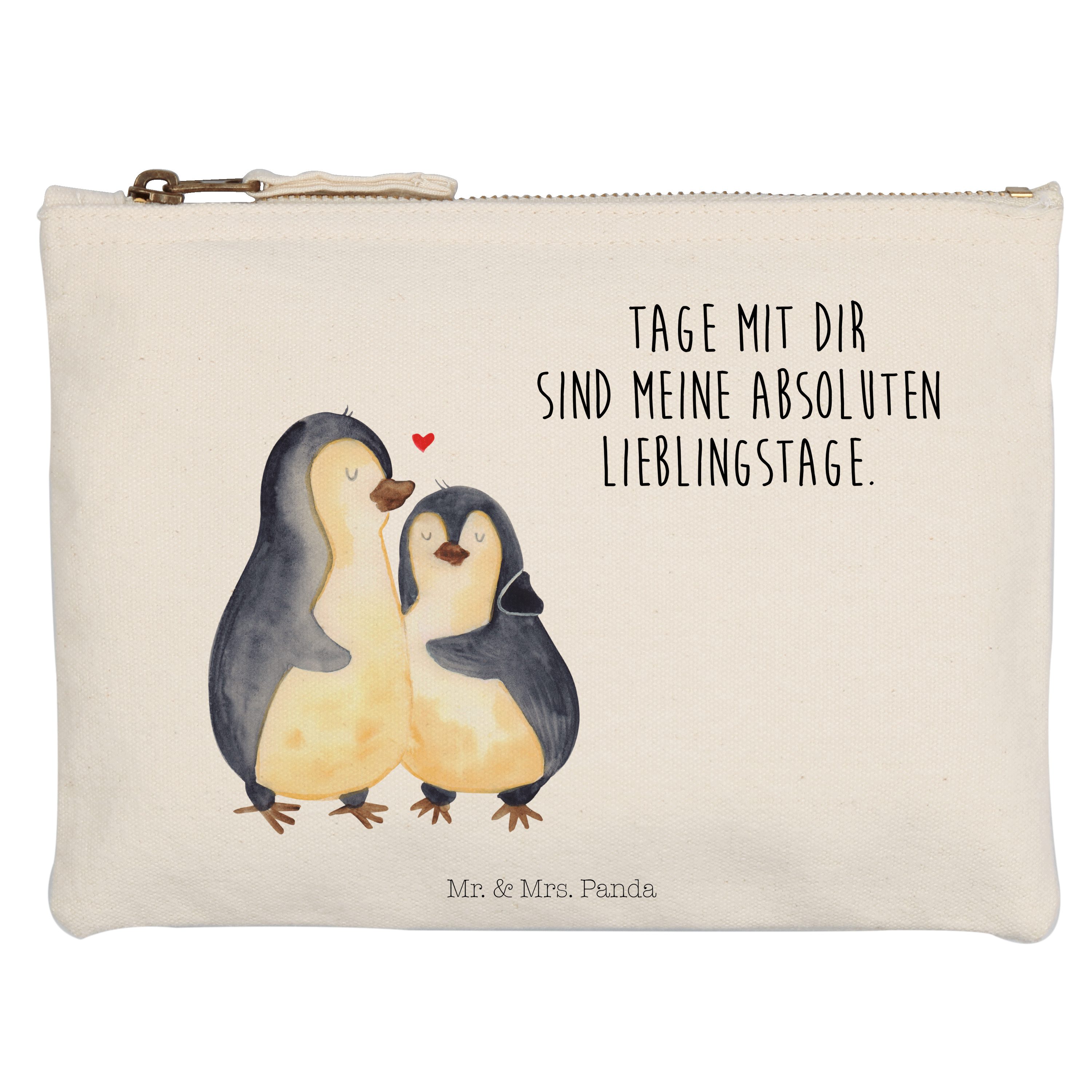 Mr. & Mrs. Panda Kosmetiktasche Pinguin umarmend - Weiß - Geschenk, Seevogel, Verlobung, Liebe, Kosme (1-tlg)