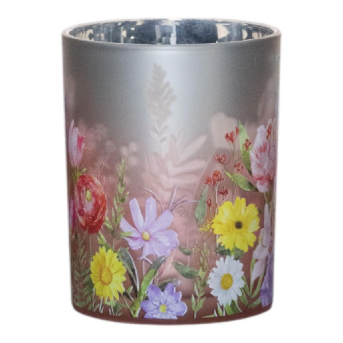 INNA-Glas Kerzenhalter Teelichthalter BROOKLIN, bunt-matt-silber-glänzend, 18cm, Ø12cm