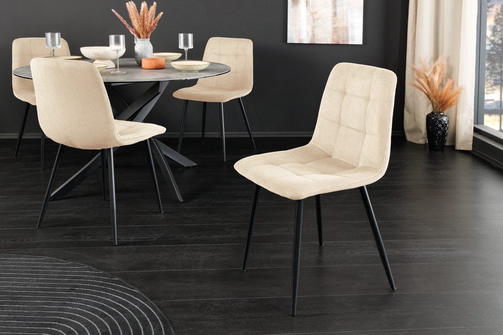 riess-ambiente Esszimmerstuhl TRES CHIC beige / schwarz - Cord, Metallbeine, Retro, gepolstert (Einzelartikel, 1 St), Stuhl mit Ziersteppung - ideal für Küche, Esszimmer, Wohnzimmer & Büro