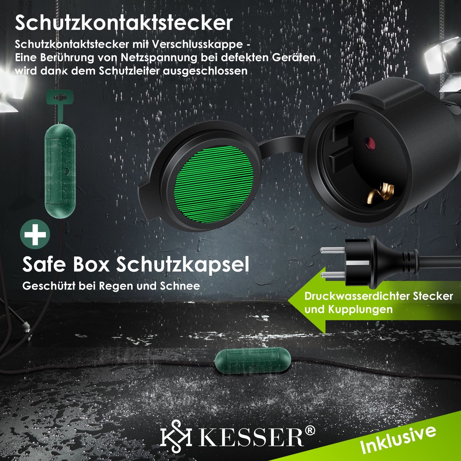 KESSER Verlängerungskabel, (3 cm), Verlängerungskabel mit Schutzkappe Outdoor für Innenbereich