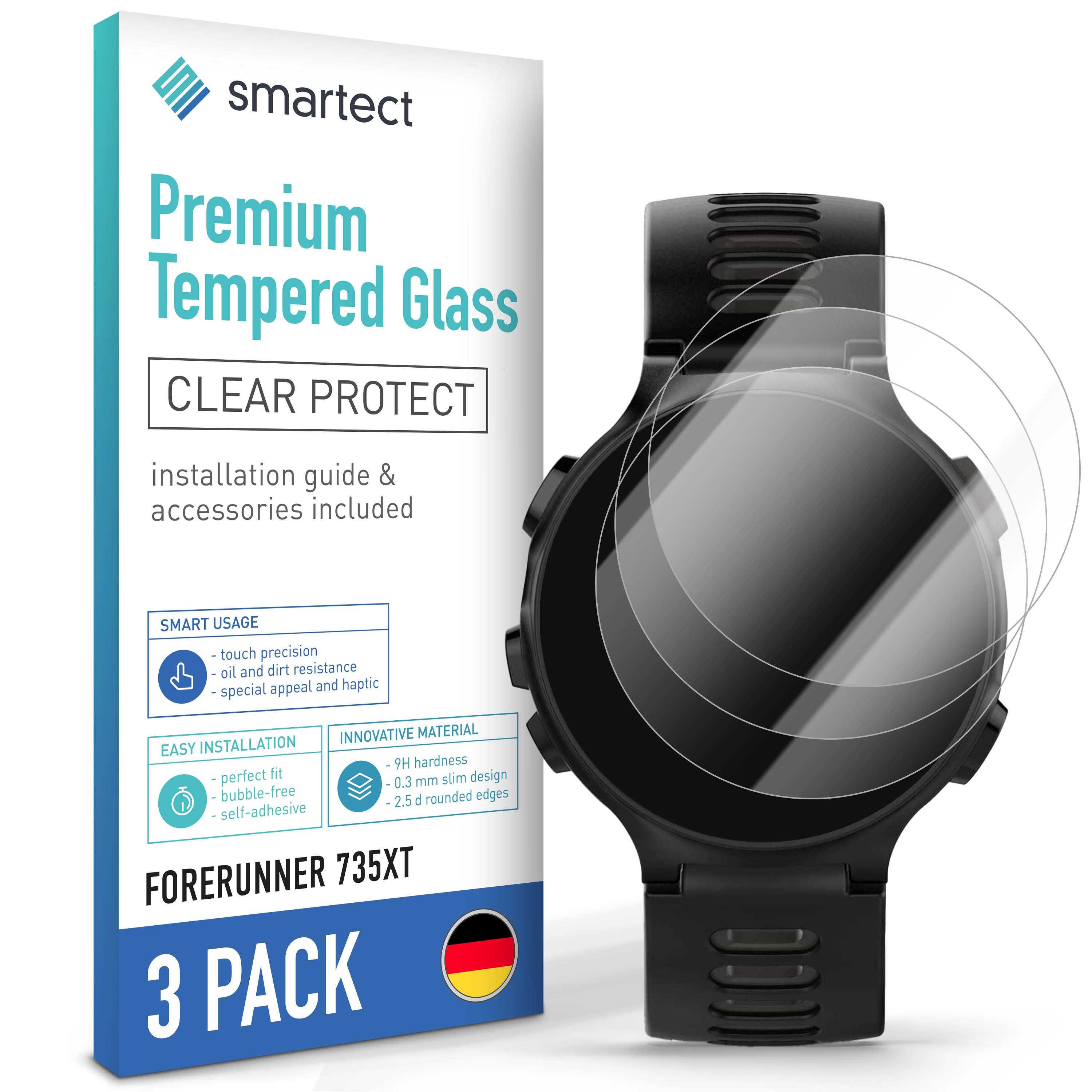 smartect Displayschutzglas Schutzglas Panzerfolie Klar für Garmin Forerunner 735XT, Set, 3 Stück, Schutzfolie Glasschutz Bildschirm