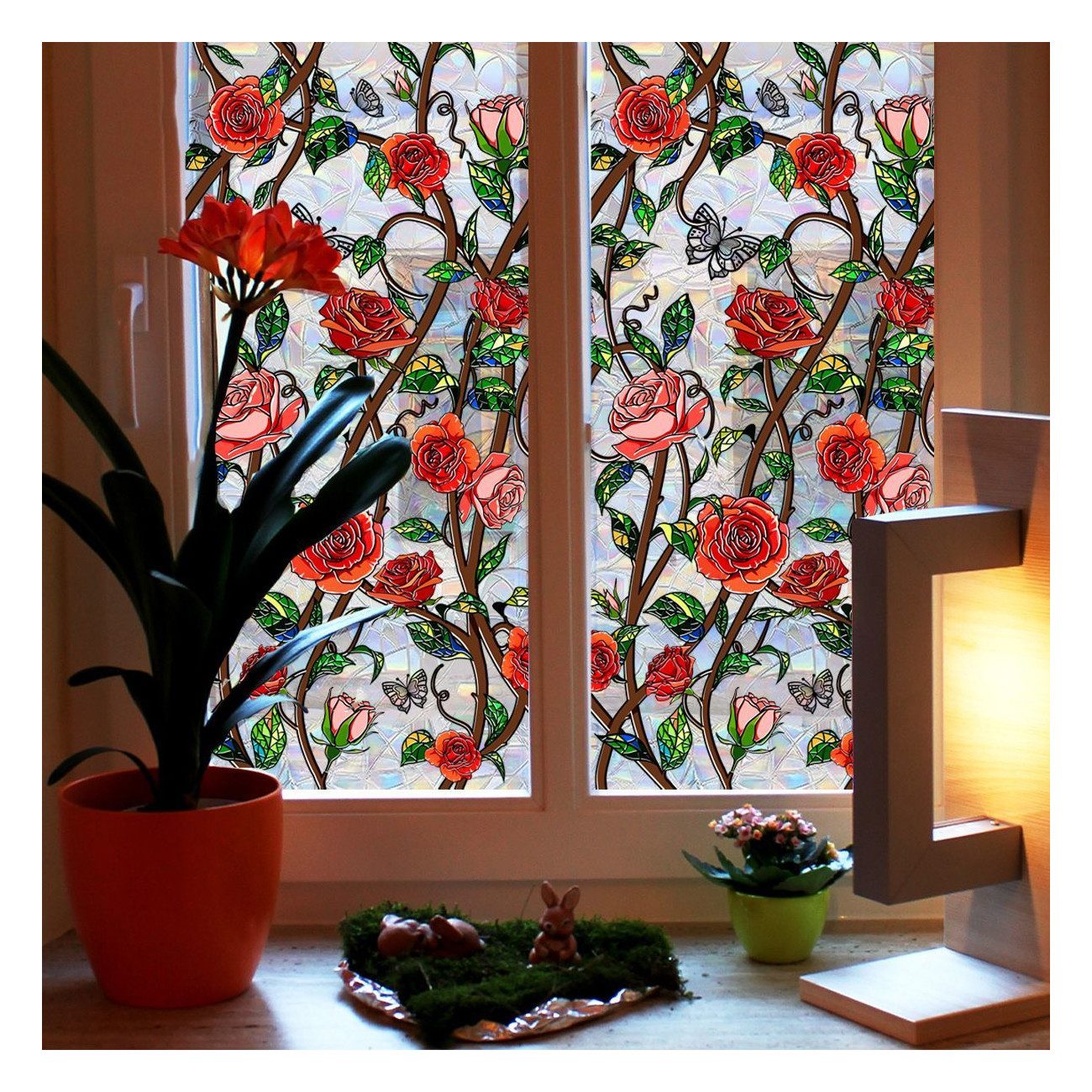 Coonoor Fensterfolie Bunte Glasfensterfolie, Vintage-Rosenfensterfolie, Sic günstig online kaufen