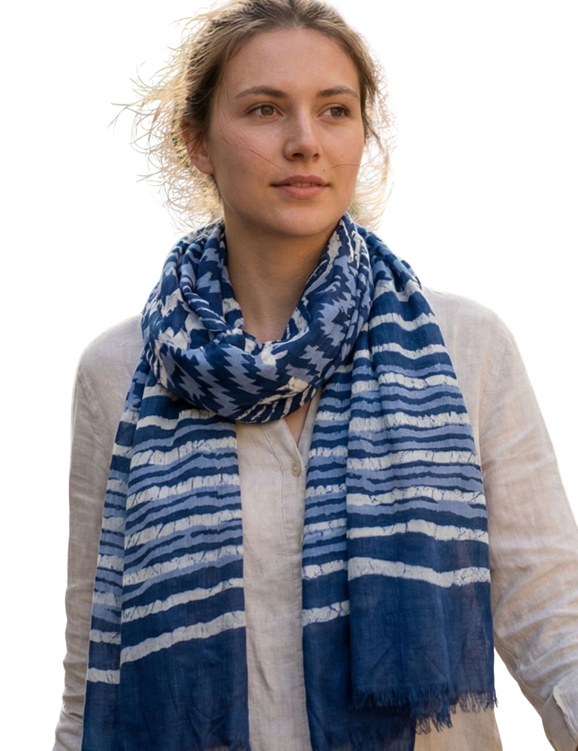 Sunsa Modeschal Winterschal XXL Große Stola Halstuch Schal aus 100% Viskose, Indigo Stil
