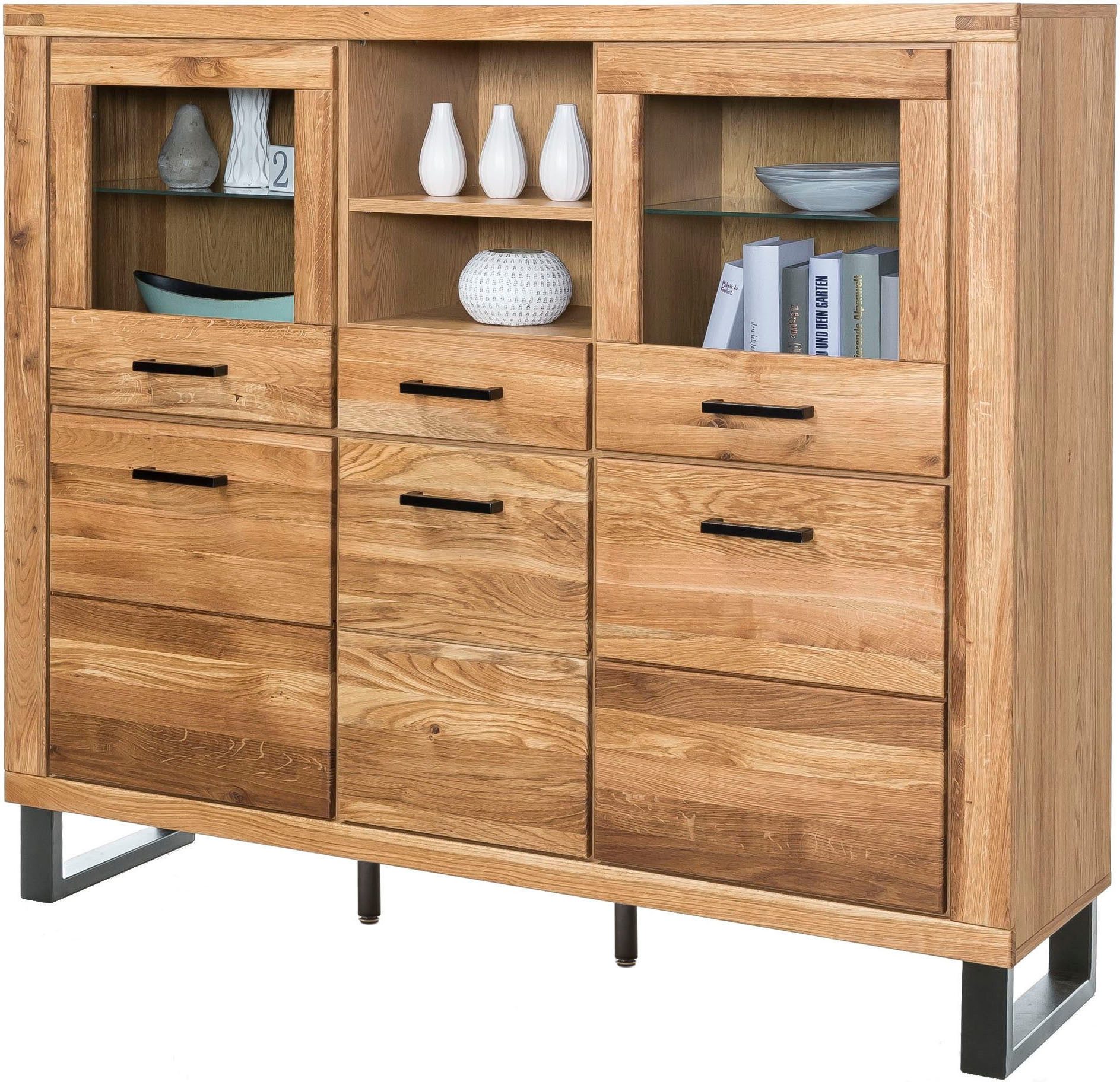 Home affaire Highboard (1 St), Industriestil, Teilmassiv Eiche, schwarze Elemente, Modern