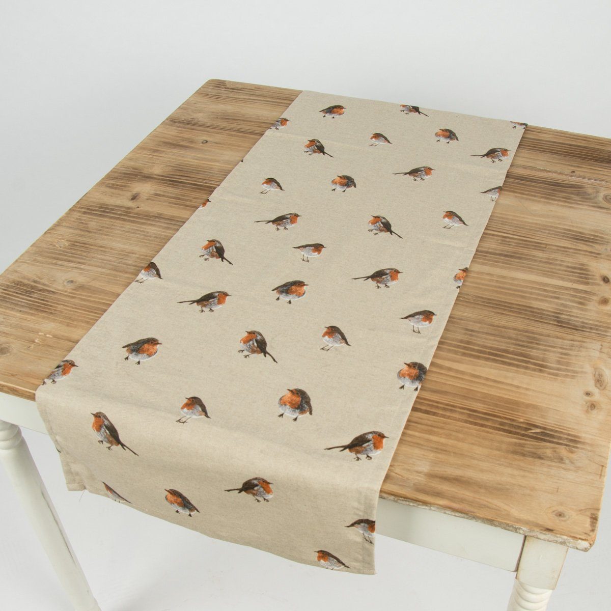 SCHÖNER LEBEN. Tischläufer Schöner Leben Rotkehlchen Vogel 40x160cm, braun natur Tischläufer handmade