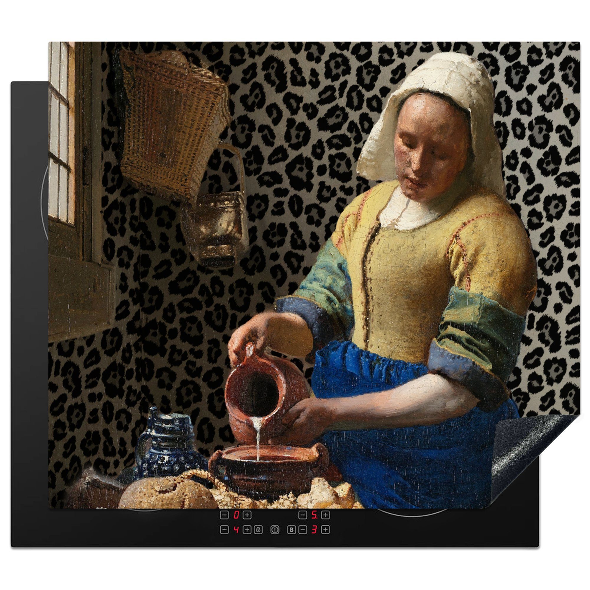 küche, - 59x52 - Kunst (1 Vinyl, tlg), Gemälde - Vermeer - Ceranfeldabdeckung Milchmädchen die cm, Meister, für Pantherdruck Alte MuchoWow - Induktionsmatte Herdblende-/Abdeckplatte