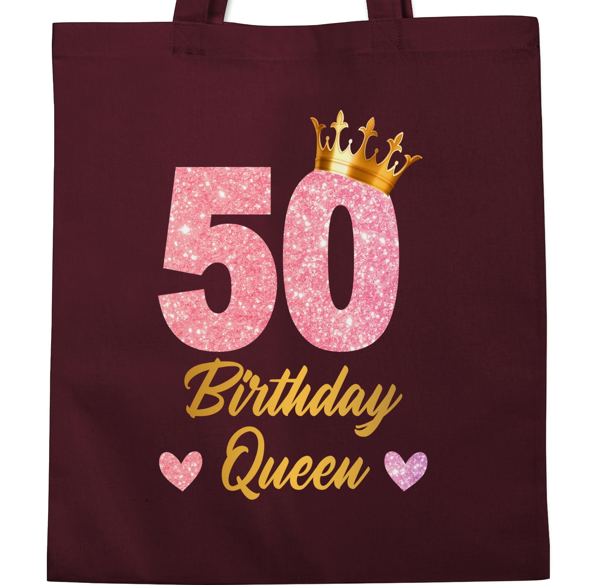 Geburtstag Geburtstagsgeschenk 2 50 50. Queen Königin Birthday Geburtstags Umhängetasche Bordeauxrot Shirtracer 50,