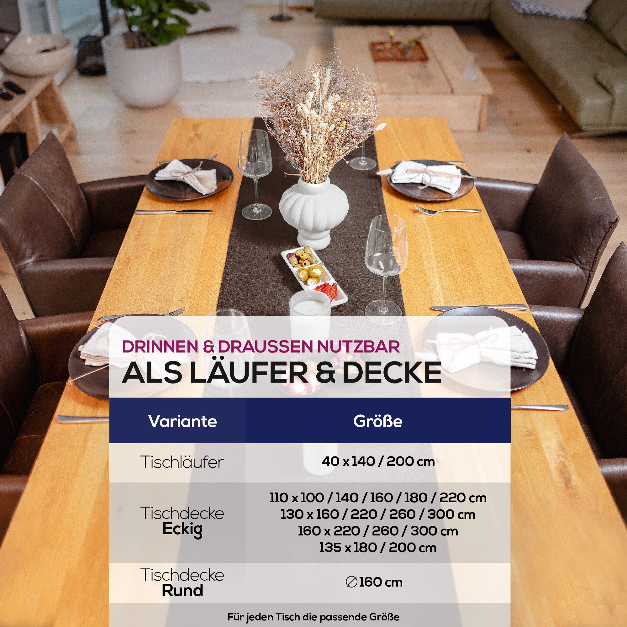 Beautex Tischdecke Lina elegante Leinenoptik, viele Größen und Farben (1-tlg), Schmutzabweisend, knitterarm, sauber umnähmter Saum – Bild 5 von 5