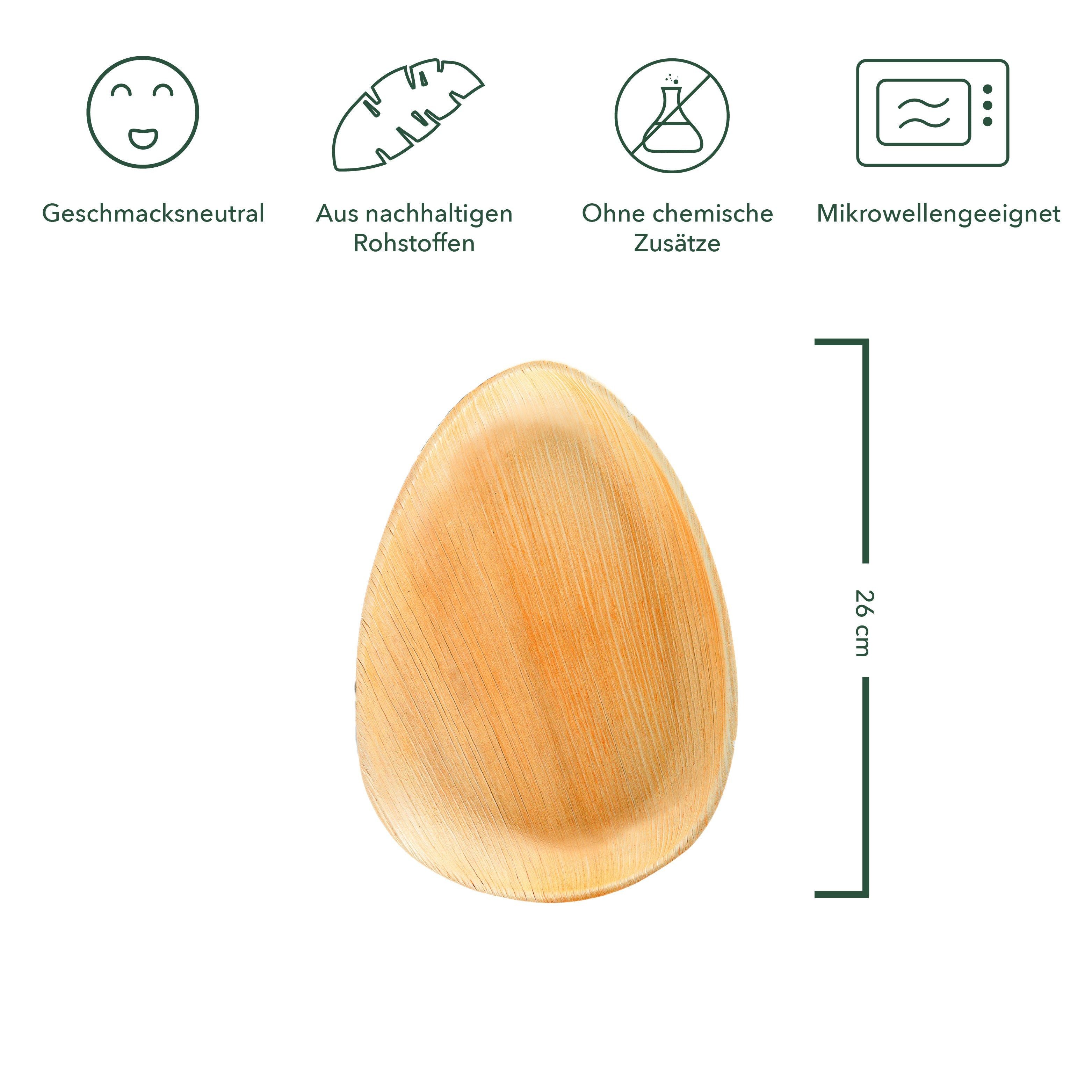 wisefood Einwegteller Palmblatt Teller tropfförmig 26cm, (25 St)