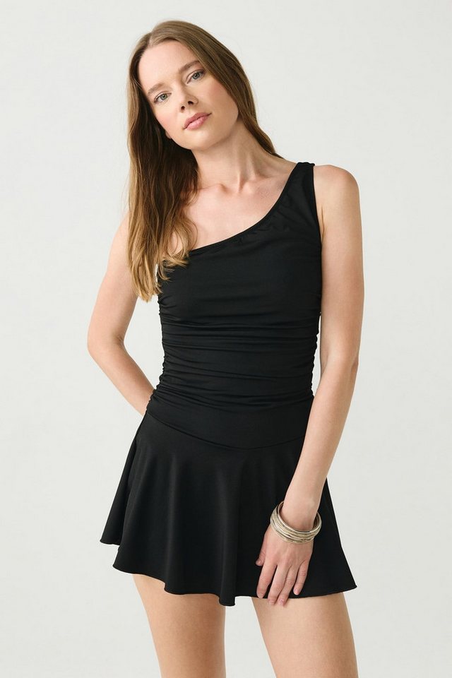 C&CITY Badeanzug Ein-Schulter Schwarzes Badekleid 6009