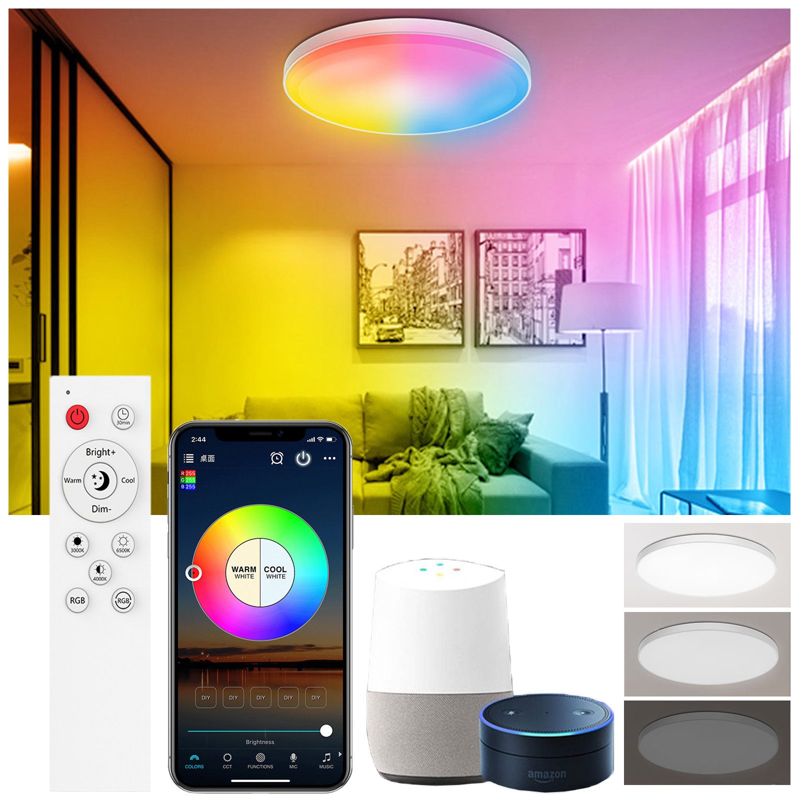 MUPOO LED Deckenleuchte Smart LED Deckenlampe Dimmbare 24W/30W/40W RGB mit Fernbedienung, Fernbedienung, Speicherfunktion, LED Panel LED Deckenleuchten, LED Pendelleuchte Deckenlampe