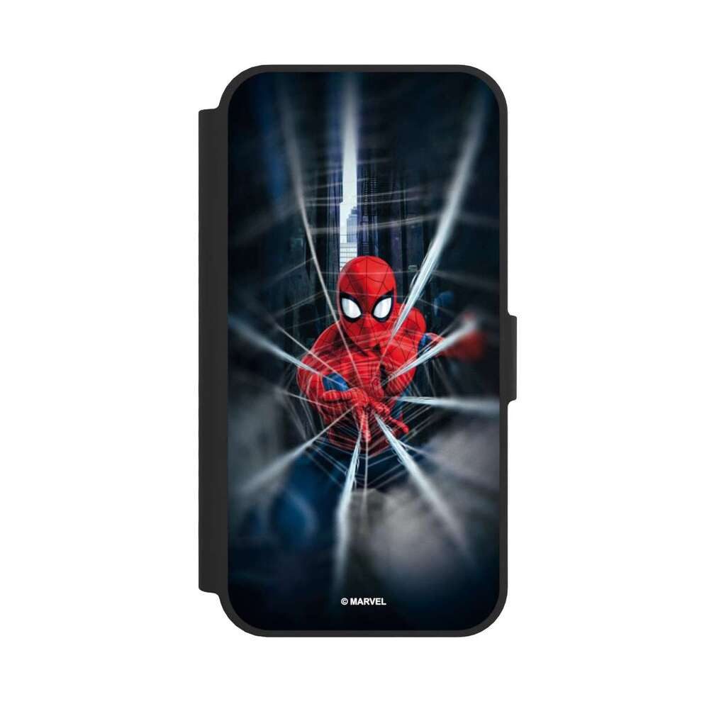 NIVOCASE Handyhülle Marvel Spider-Man Kinofilm Spider-Man Webs In Action, Apple iPhone 16e Klapphülle Handyhülle aus Kunst Leder