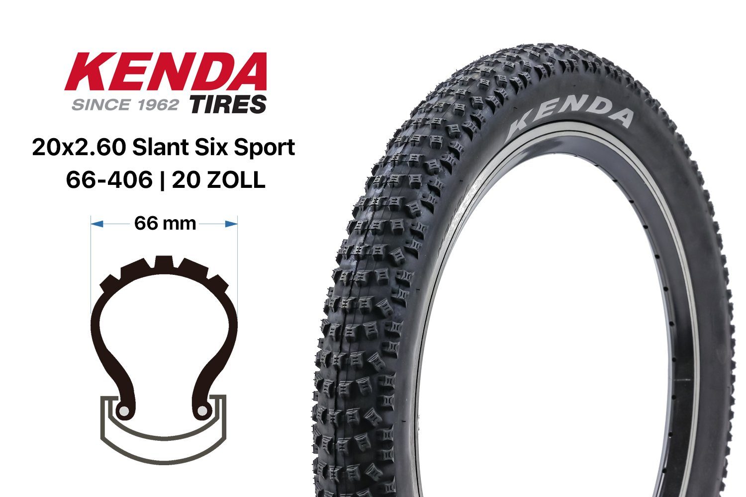 KENDA Fahrradreifen 20 Zoll KENDA Slant Six Sport Fahrrad Reifen 20x2.60 Cross Country XC, (1-tlg)