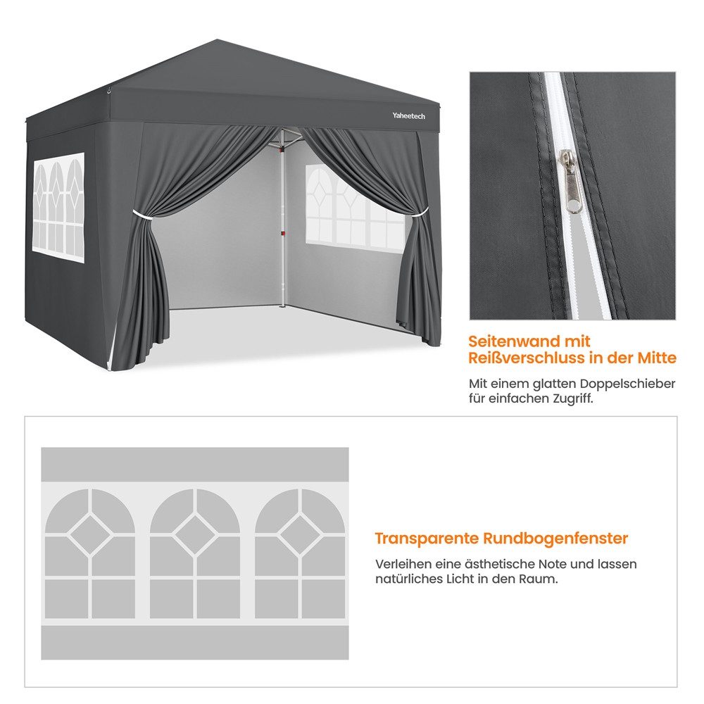 Yaheetech Faltpavillon 3 × 3 m Faltzelt mit 4 Seitenwänden und 2 Intergriterten Fenstern, mit 4 Seitenteilen, Gartenpavillon mit Tragtasche auf Rollen Campingze – Bild 5 von 5