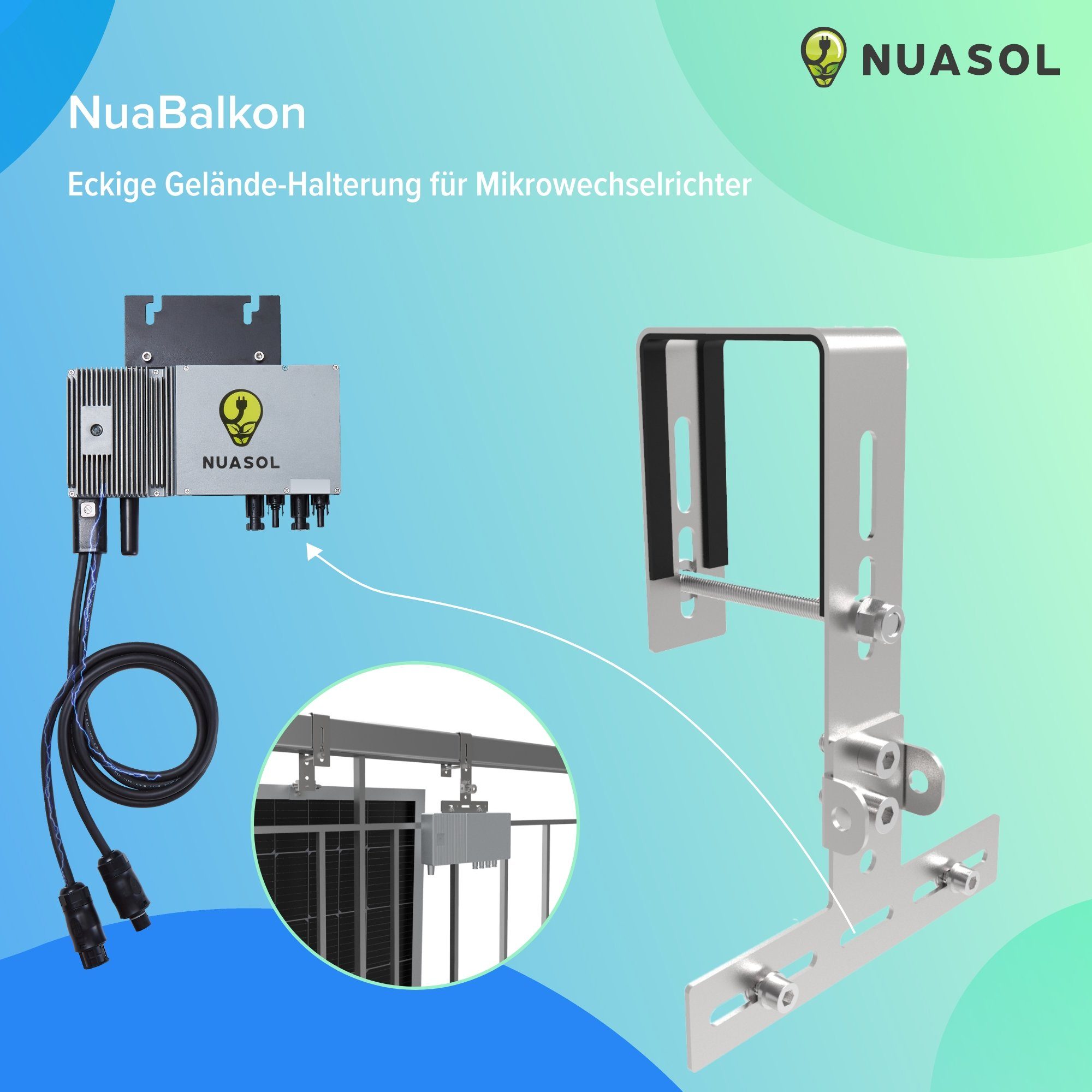NuaSol Solarmodul-Halterung NuaFix - Geländer Halterung rund / eckig, (2x eckig)