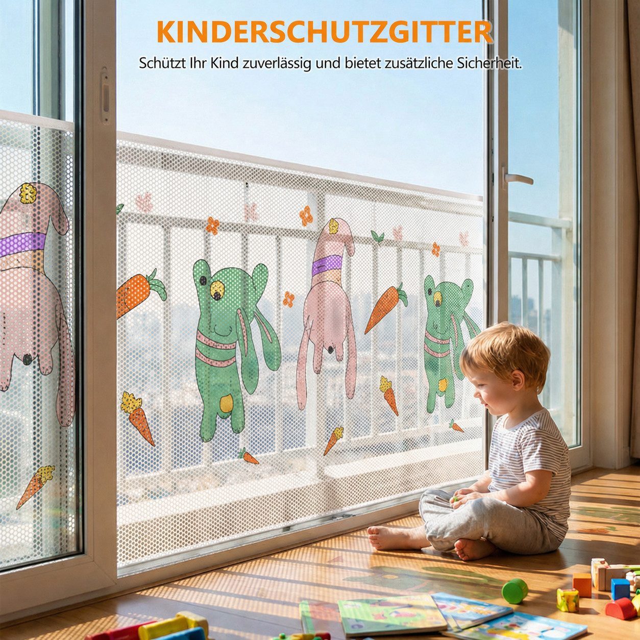 BlingBin Schutznetz 79x300cm Treppen Schutznetz, Treppengeländer Sicherheitsnetz Kinder, BxL: 0.79x3 m, (1er Set, 1-St., Material: Verdicktes Polyestergewebe), Safety Net für Balkongeländer und Treppengeländer, Baby Balkonnetz