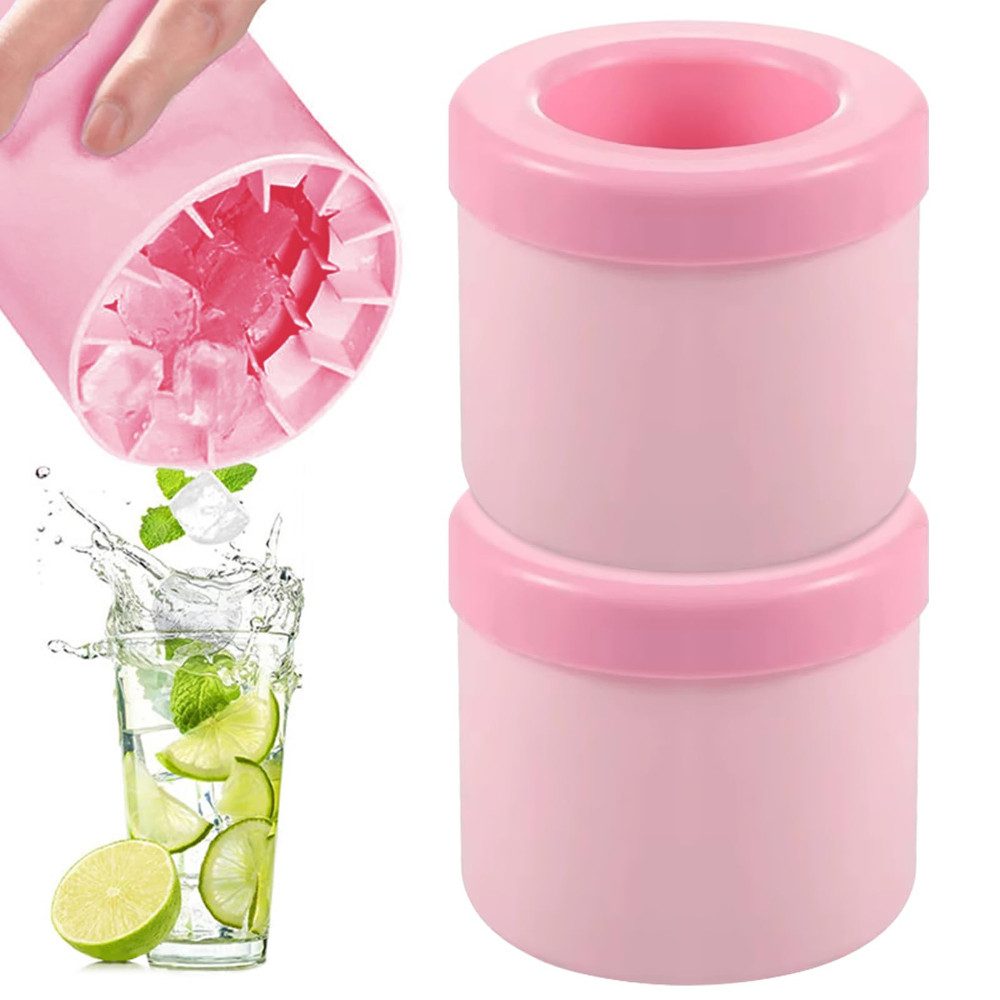 Blusmart Eiswürfelform Silikon Eiswürfelbehälter Silikon mit Deckel, (Eiskübel, runde Eiswürfelschale 2-tlg), Für Cocktailgetränke, Saft, Whisky usw