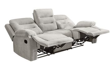 luma-home 3-Sitzer 15503, Sofa mit halbautomatischer Relaxfunktion 220 cm breit, Federkern, Wellenunterfederung, Bezug Chenille, Grau