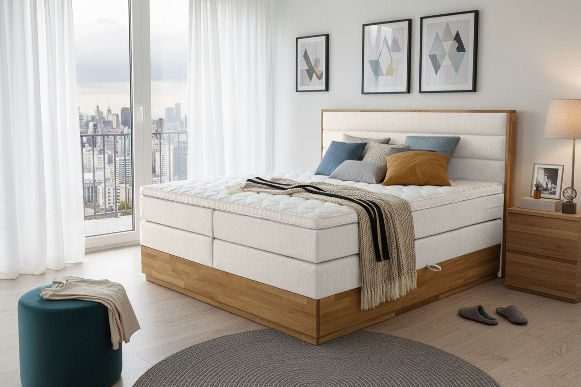 Home affaire Boxspringbett Evelina, Doppelbett, Polsterbett, Komfortbett, 160 & 180 cm, inkl. 6 cm Topper, zwei Bettkästen, Taschen-Federkernmatratze in H3