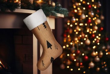 BRUBAKER Nikolausstiefel 3er Set Weihnachtsstrümpfe zum Befüllen und Aufhängen (Weihnachtssocken aus Jute in festlichen Designs, 3 St., Weihnachtsdeko), 52 cm große Nikolausstrümpfe für Weihnachten und Nikolaus