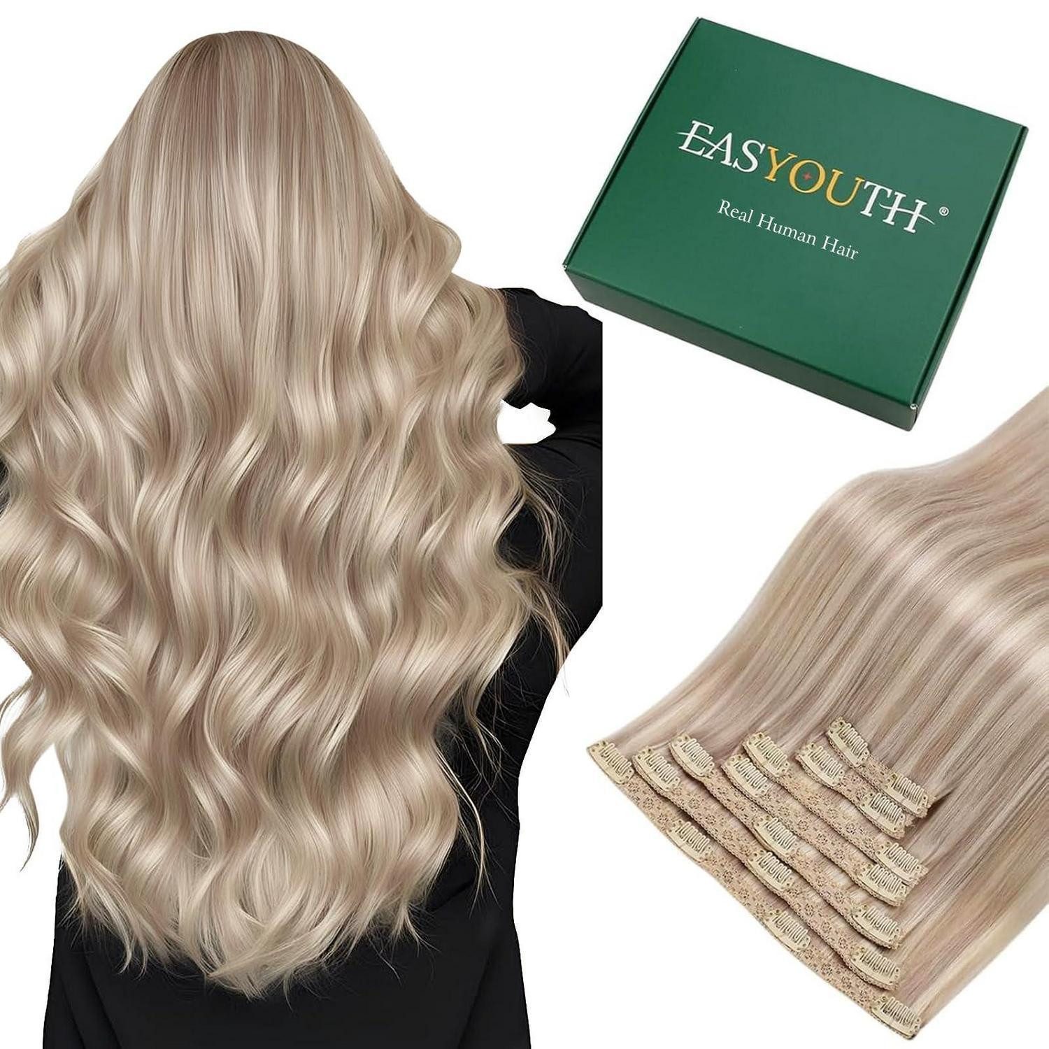 LuxusKollektion Echthaar-Extension Extensions Clip Echthaar Menschenhaar Blond 30cm 7pcs 1-14 cp #p18 613