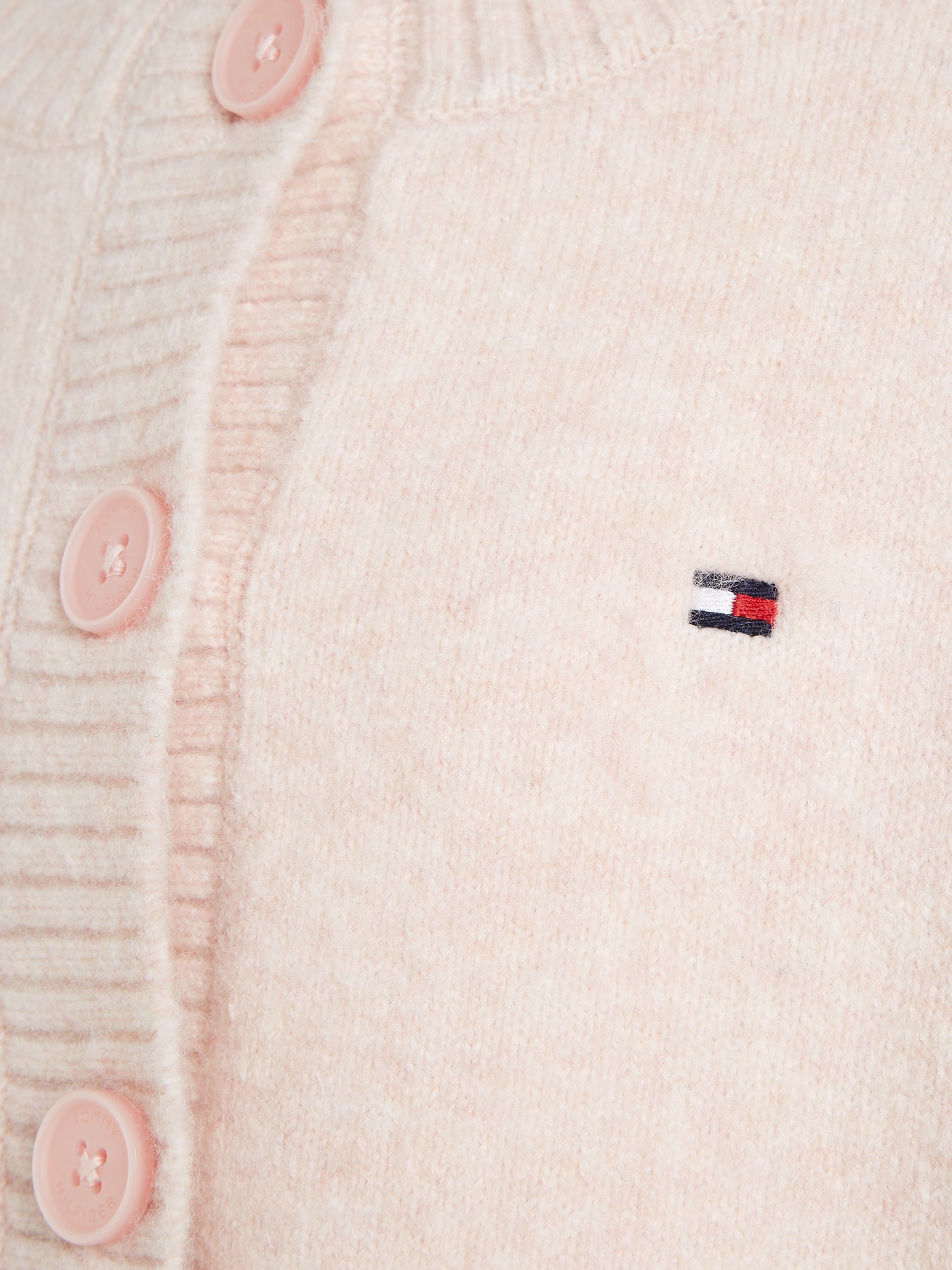 Strickjacke Tommy mit Tommy Hilfiger Hilfiger POINTELLE TOMMY Logo-Flag CARDIGAN Pink_Crystal