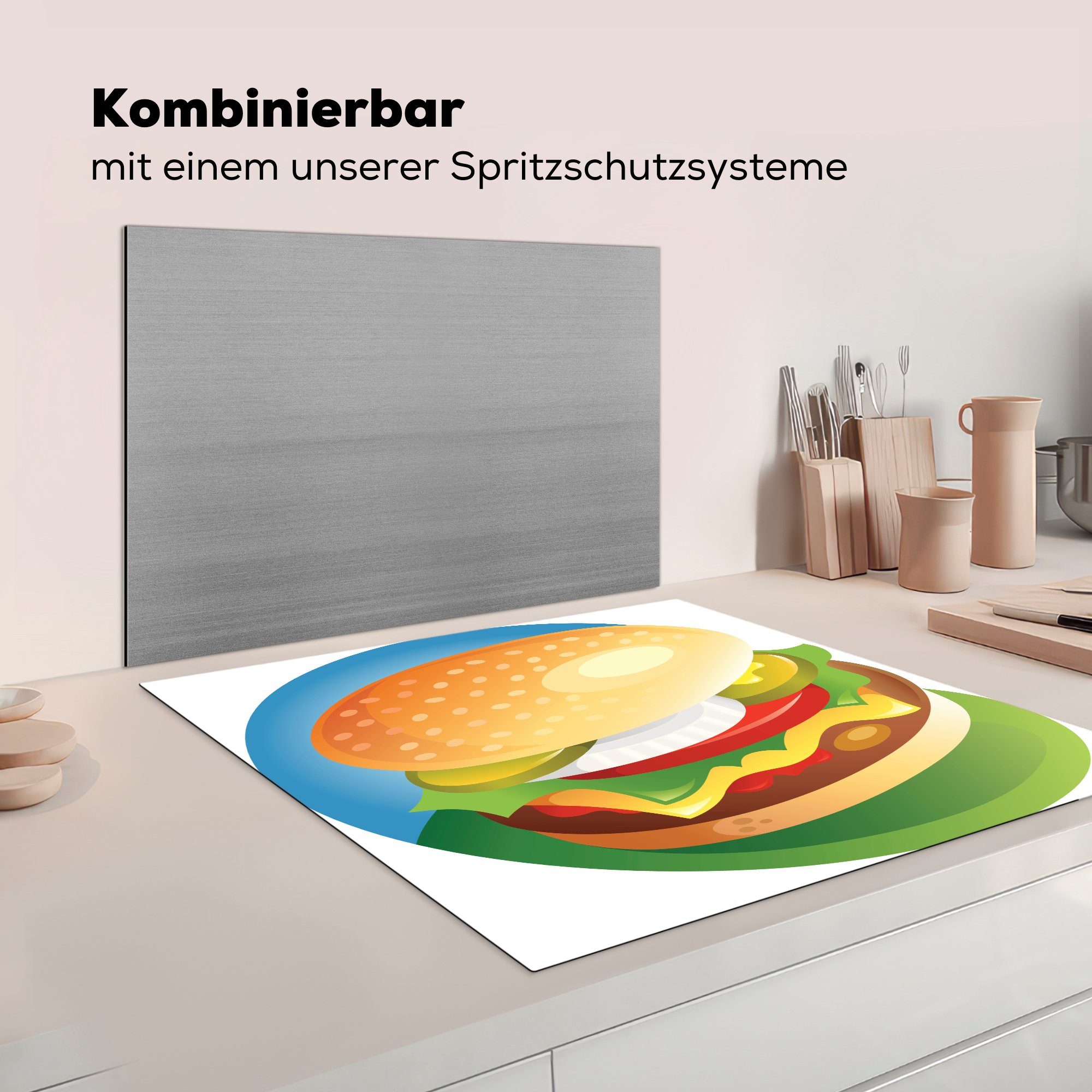 Herdblende-/Abdeckplatte eines Eine Ceranfeldabdeckung, tlg), (1 cm, 78x78 Hamburgers, Illustration für Vinyl, vollen küche MuchoWow Arbeitsplatte