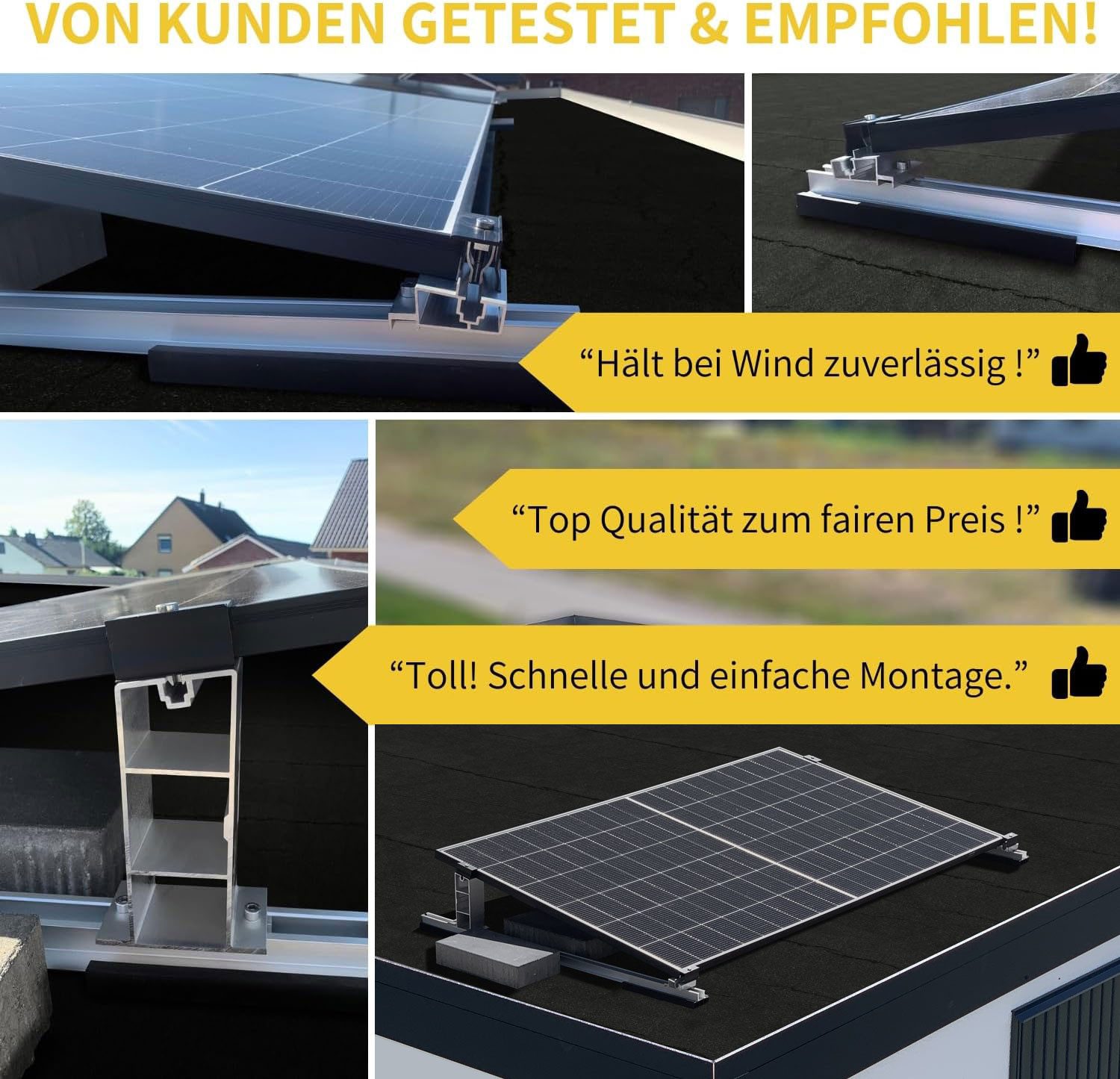 avoltik Solarmodul-Halterung Halterung Flachdach Ballast Montageset PV Winkel 10° f. 2 Module, (Die PV Halterung ist geeignet für Photovoltaik-Module mit max. 2000 mm x 1200 mm., Die Halterung ermöglicht Module in mehrere Richtungen auszurichten., Die PV Halterung ist geeignet für Module mit max. 2000 mm x 1200 mm)