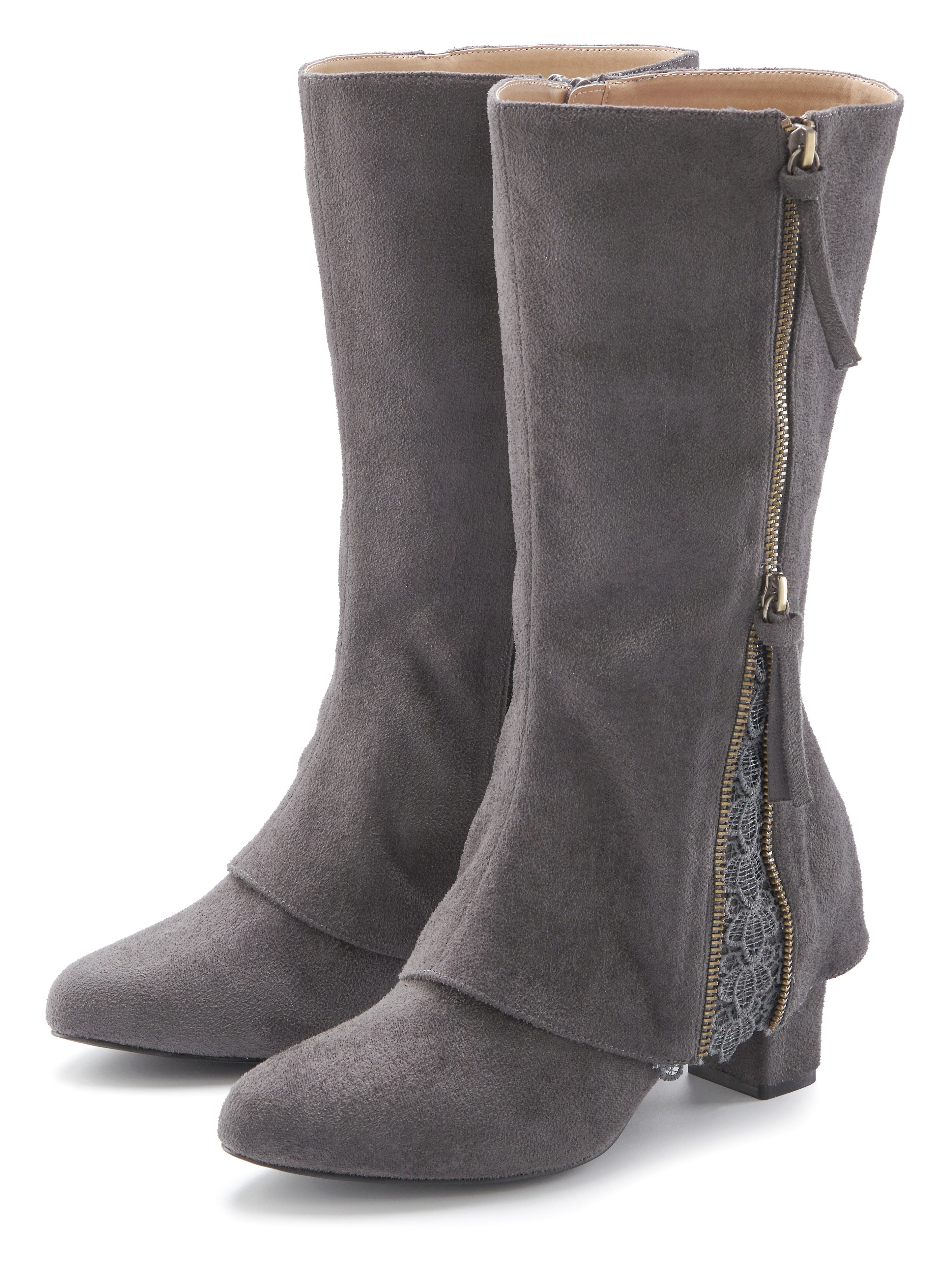 LASCANA Boots, Stiefelette, Stiefel mit raffiniertem Spitzendetail und Zierreißverschluss