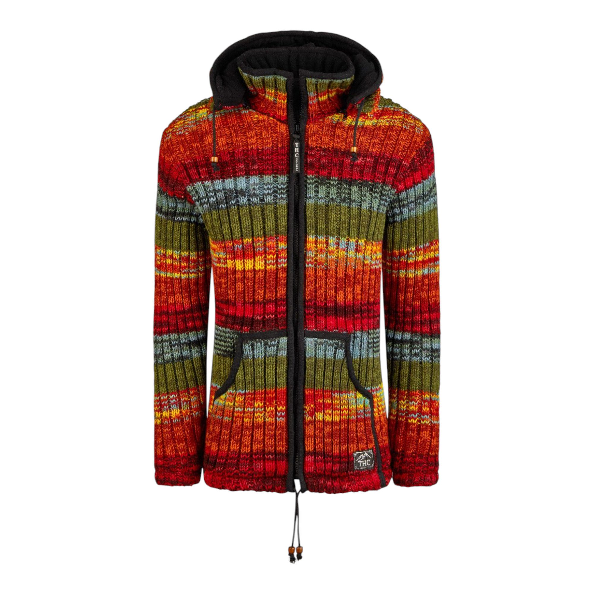 THC Natural Line Strickjacke THC Schafwoll Strickjacke bunt 726 (1 Stück, 1-tlg., 1 Stück) Strickjacke mit abnehmbarer Kapuze