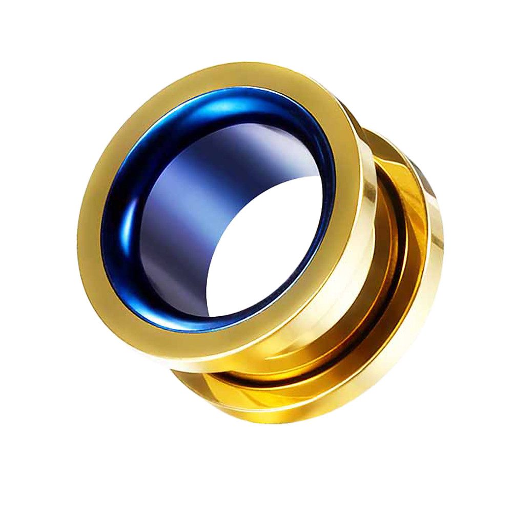 Taffstyle Plug Flesh Ohr Tunnel zweifarbig Gold mit Blau und Schraubverschluss 12mm, Ohrpiercing Ohr Ear Flesh Tunnel Plug Piercing