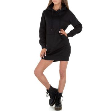 Ital-Design Bleistiftkleid Damen Freizeit Kapuze Stretch Fleece Stretchkleid in Schwarz