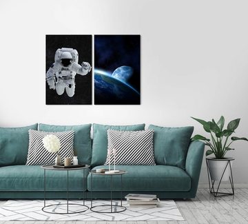 Sinus Art Leinwandbild 2 Bilder je 60x90cm Astronaut Erde Mond Weltall Nasa Schwerelos Atmosphäre