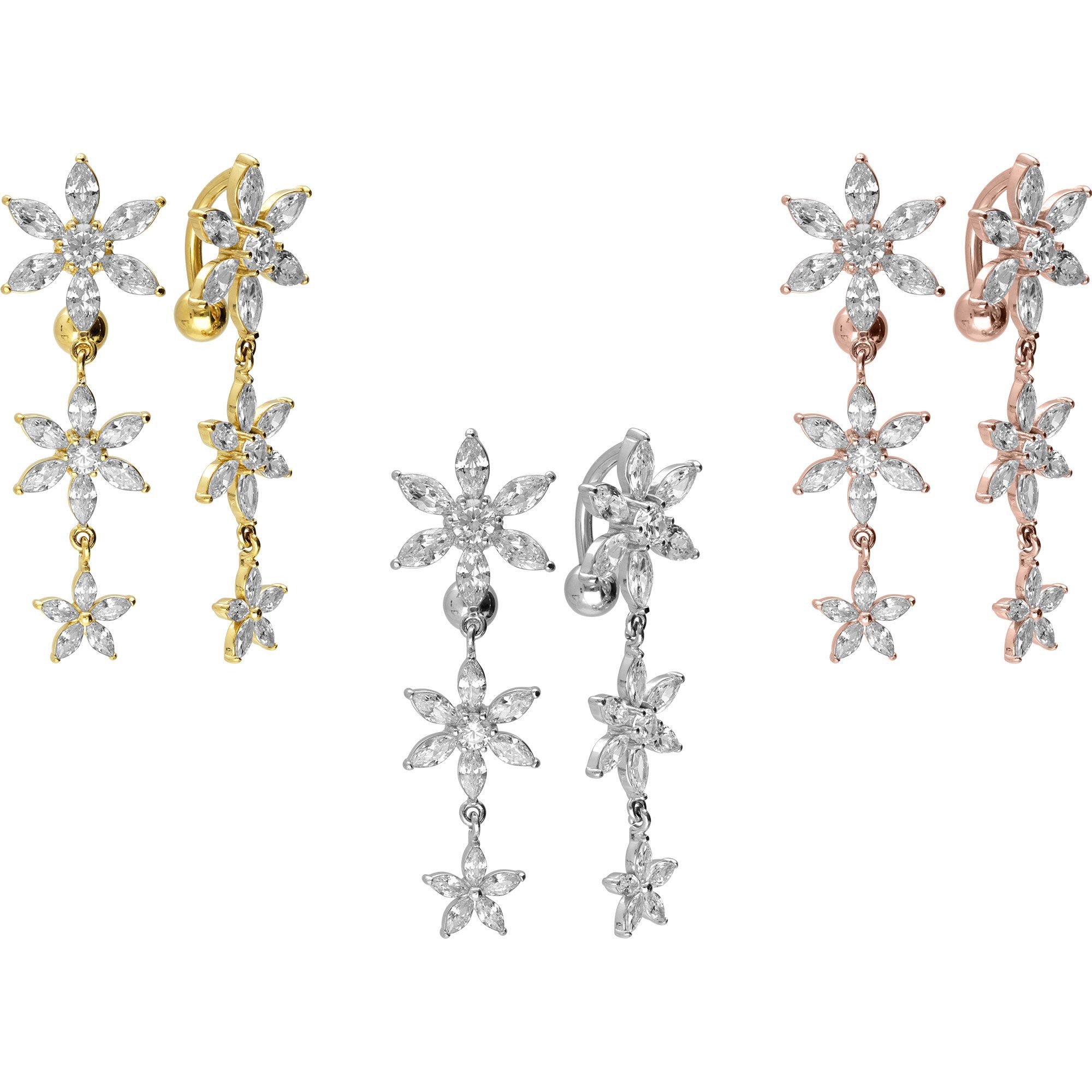 PIERCINGLINE Bauchnabelpiercing Chirurgenstahl Bananabell 3 GROSSE KRISTALLBLUMEN (Bananabells, 1-tlg)