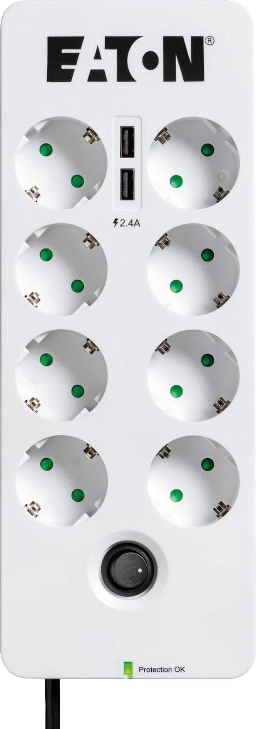 EATON Protection Box 8 Tel USB DIN Mehrfachsteckdose (LED-Statusanzeige, USB-Anschlüsse, separate Ein- / Ausschalter, Kindersicherung)