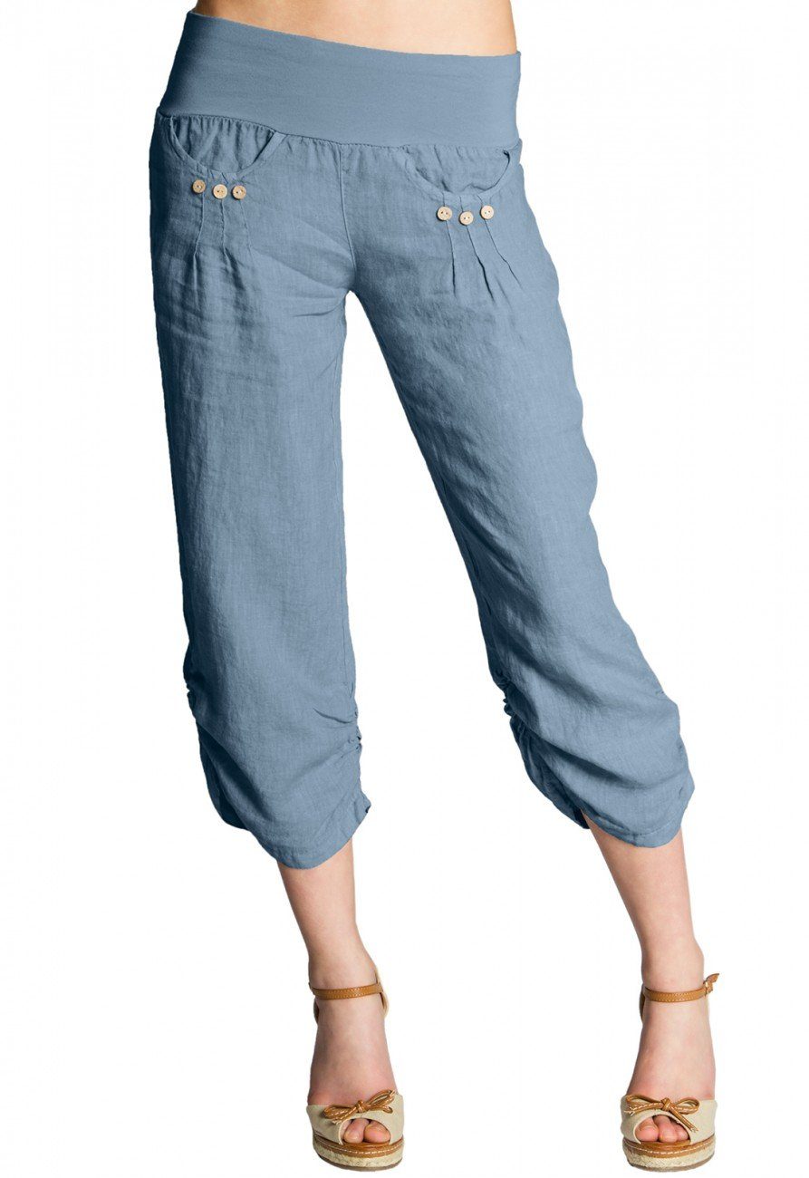 Caspar Leinenhose KHS017 Damen 3/4 Hose aus robustem Leinen jeans blau