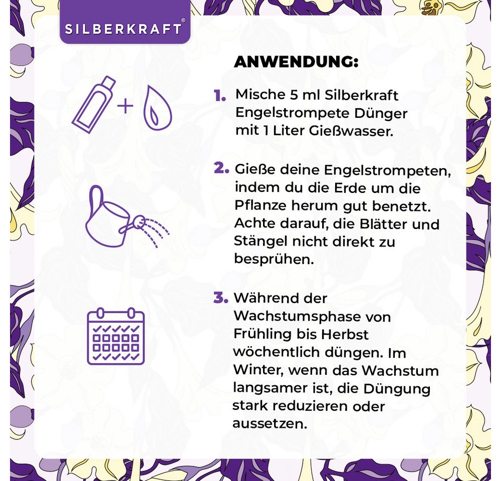 Thumbnail - Silberkraft Pflanzenstärkungsmittel Engelstrompete Dünger - Mineralischer NPK Flüssigdünger mit Stickstoff, 1 L, NPK-Dün...