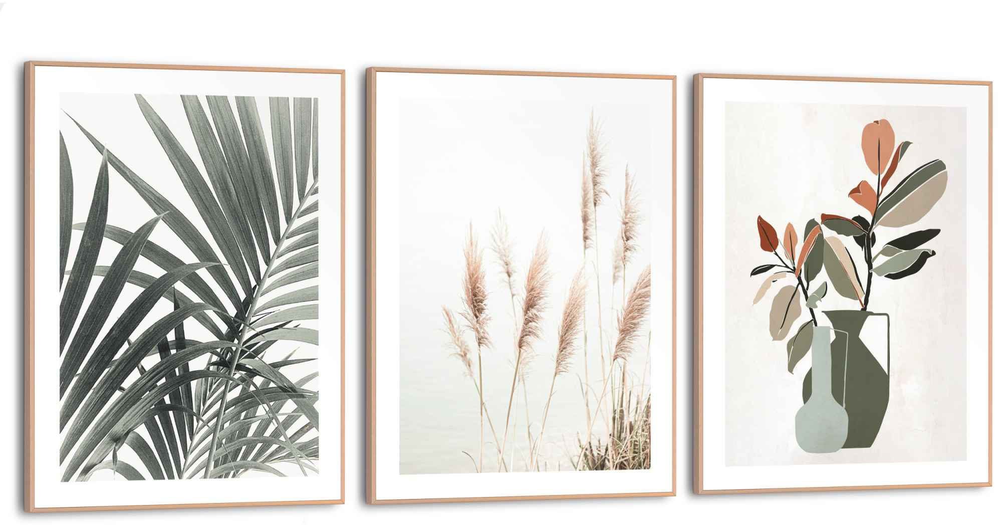 Reinders! Wandbild Blumen Abstrakt - Pflanzen - Palmblätter - Dünen, (3 St) | Kunstdrucke