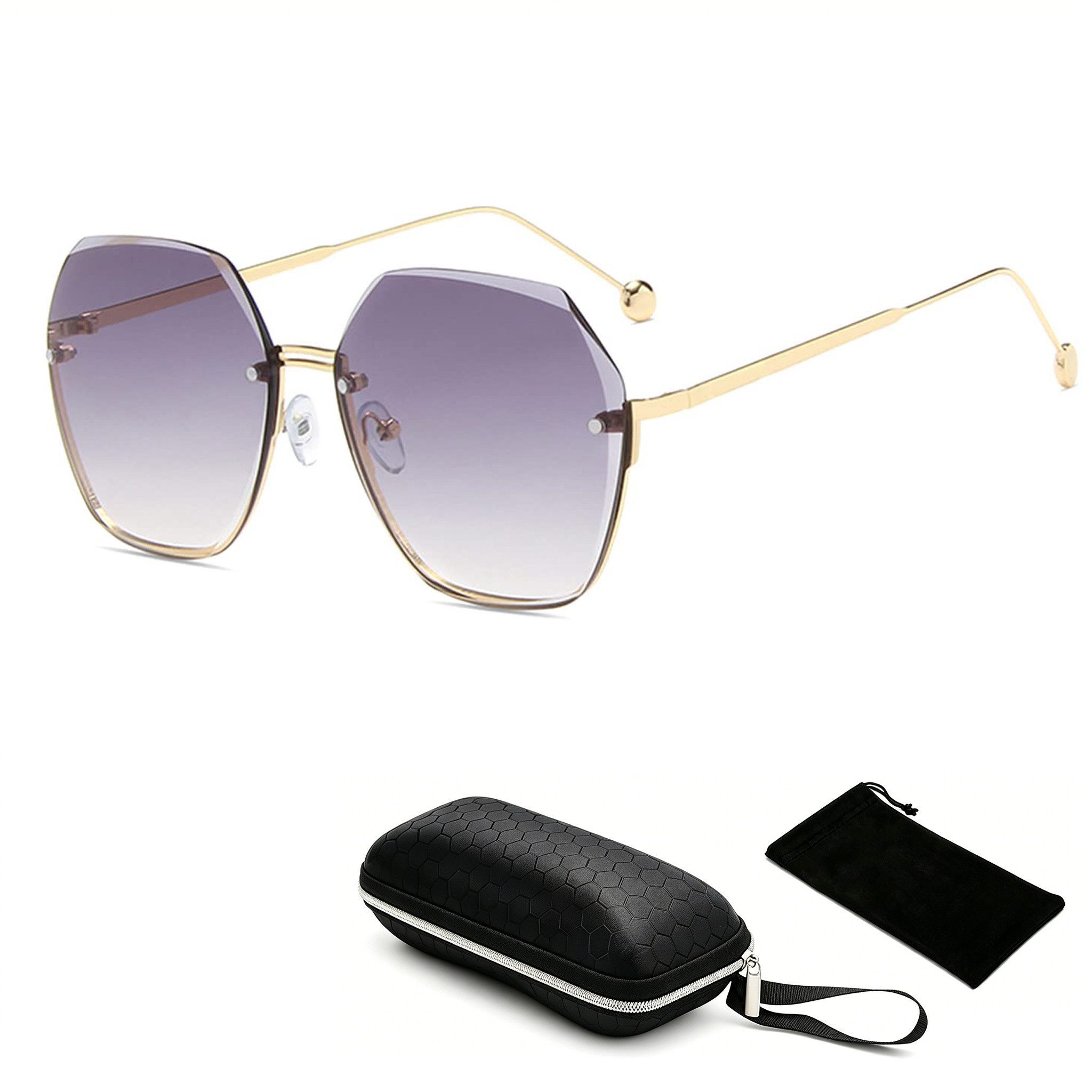 Fyrove Sonnenbrille Sonnenbrille Damen Rahmenlose Sonnenbrille mit Diamant Schliff (Sonnenbrille, Aufbewahrungsbeutel, Mikrofasertuch, Brillenetui) Trendy Sonnenbrille mit UV 400 Schutz, Damenbrille, Sonnenschutz