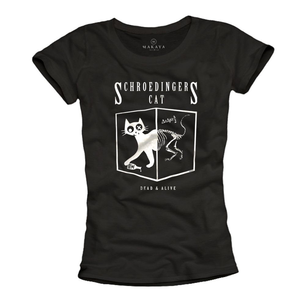 T-Shirt Damen Schrödingers Katze Cat Shirt Print Aufdruck Frauen Top