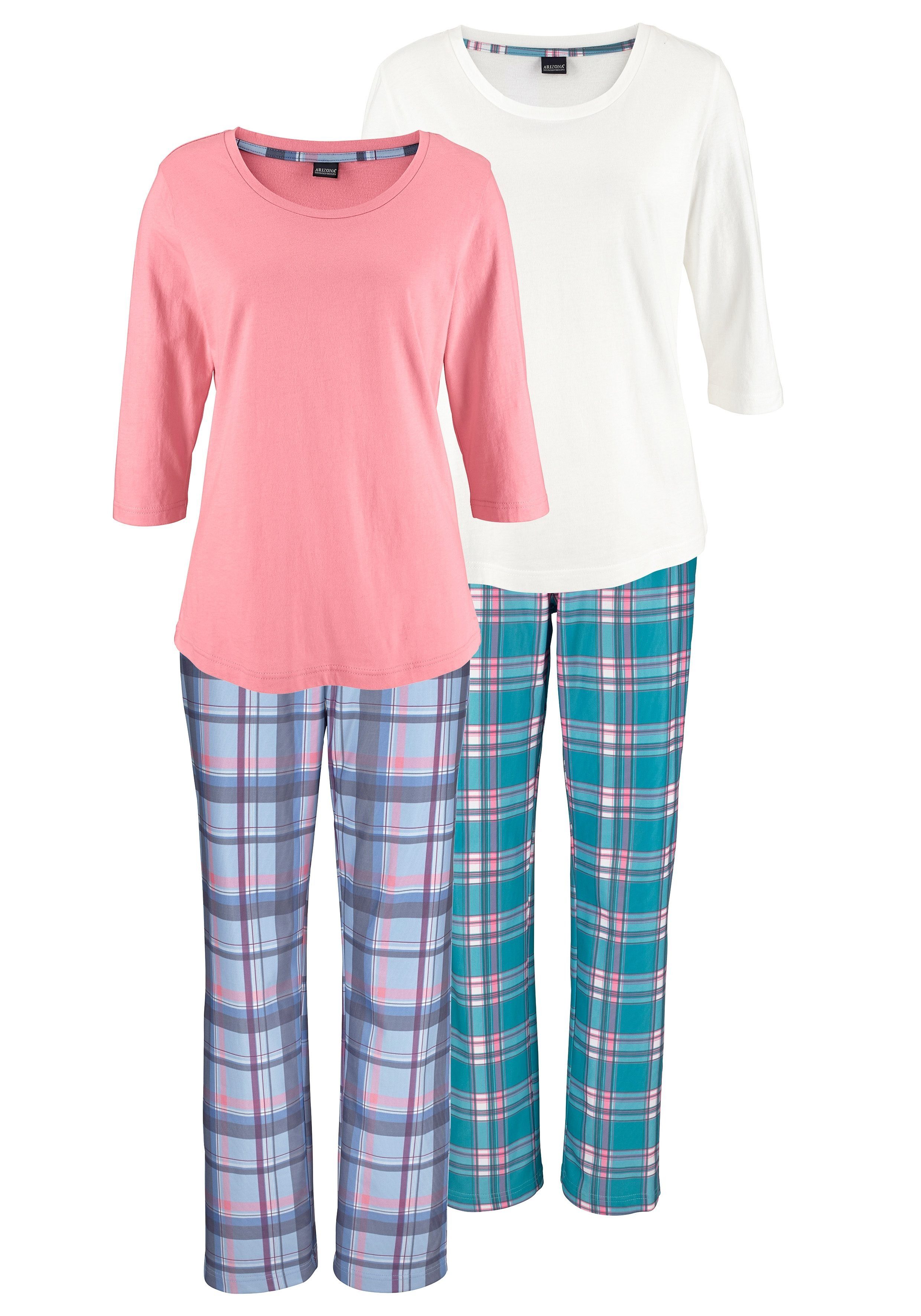 mit Basicshirts Pyjama (4 Stück) 2 Arizona passenden tlg.,