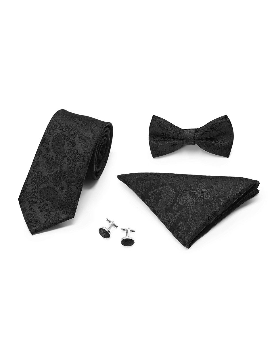 Allthemen Krawatte (Set) Herren 4-tlg Set Krawatte Fliege Einstecktuch Manschettenknöpfe
