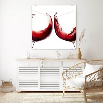 Primedeco Glasbild Wandbild Quadratisch Toast mit Rotwein mit Aufhängung, Getränke