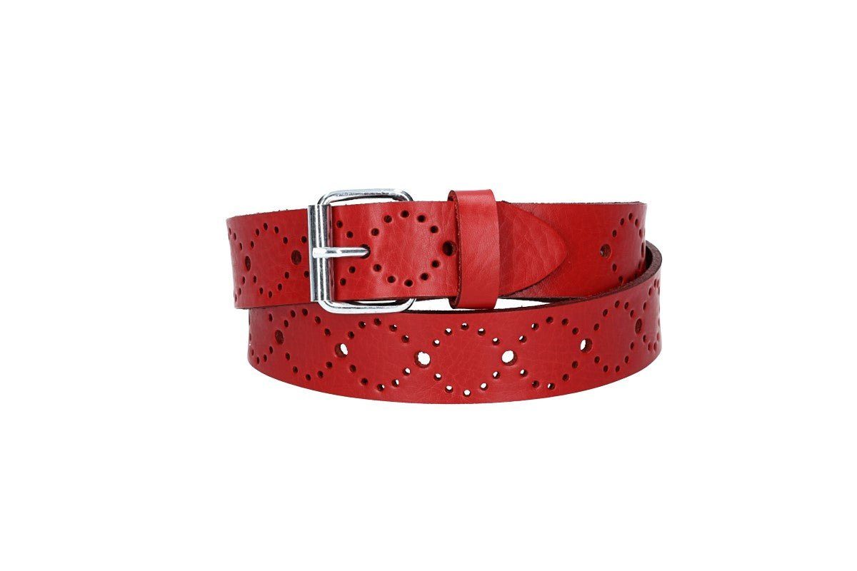 kiddybelts Ledergürtel Ledergürtel Kids 25mm in Rot mit Lochmuster und Schließe Silber (KB17-390, 1-St) sehr weiches Vollrindleder