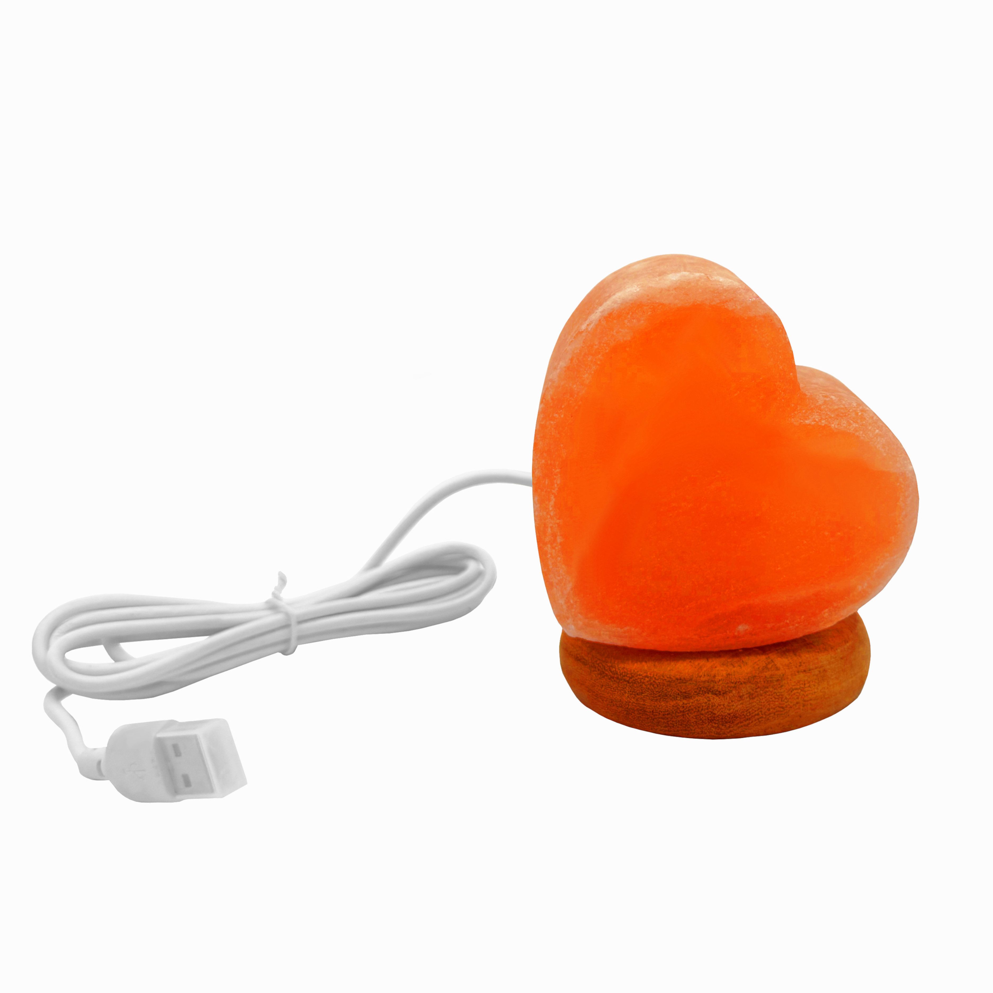 HAF LED Nachttischlampe LED Beleuchtete USB Salzlampe HERZ Rosa Kristallsalz mit Holzsockel, LED, Rosa, Als Tischlampe für Büro & Schlafzimmer