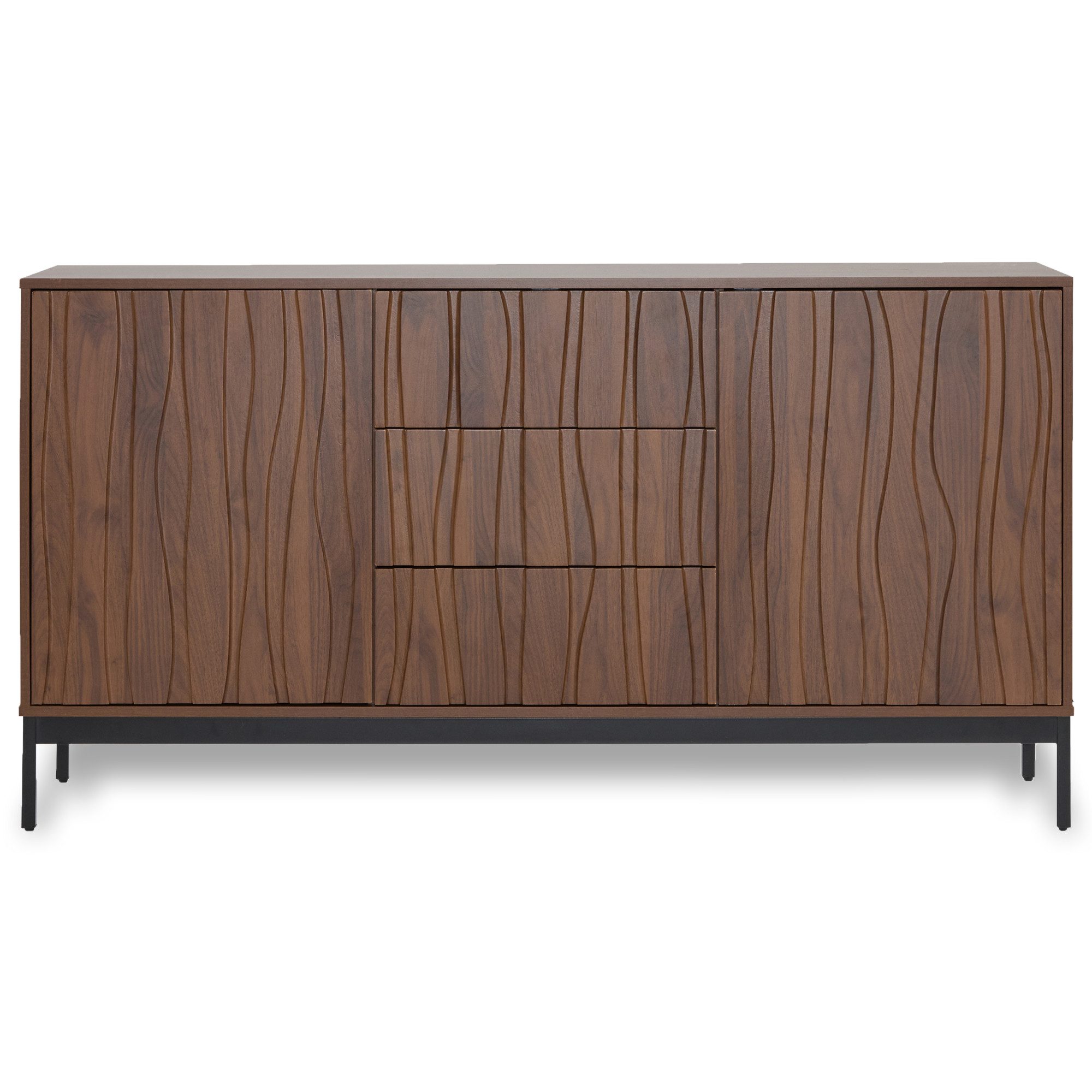Flieks Kommode mit 3 Schubladen und 2 Türen (1 St., 150x40x80 cm, mit verstellbare Regal), Sideboard Küchenschrank Wohnzimmer Eichefarbe