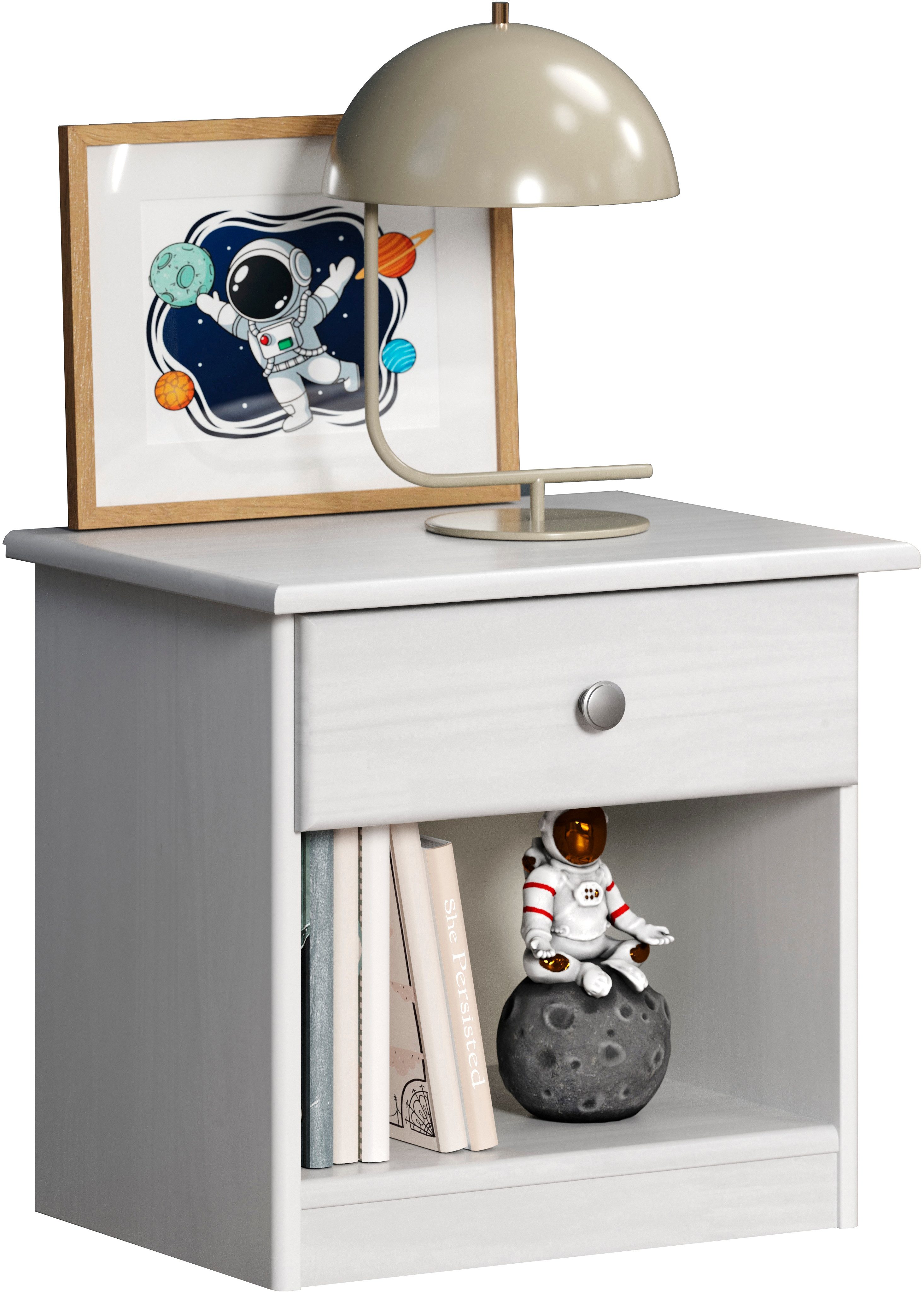 Home affaire Nachtkommode Delsbo Nachtschrank Schrank Schlafzimmer Beistellschrank (1 St., Landhaus Design aus Kiefernholz), Massivholz Nachttisch Weiß lackiert - Nachtkonsole (B/T/H) 44/34/41 cm. Reduzierter Preis € 24,99. Unverbindliche Preisempfehlung € 69,00