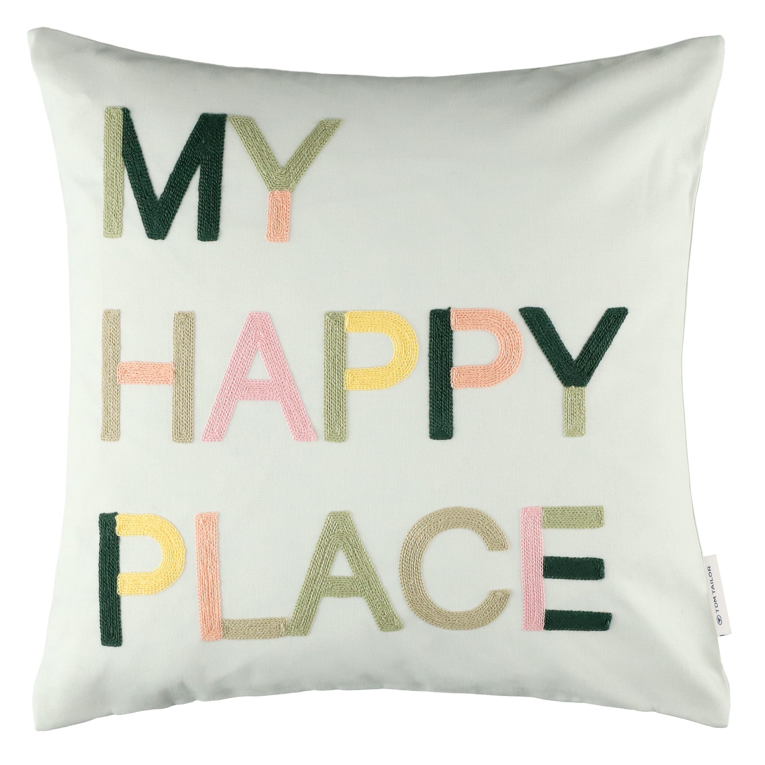 TOM TAILOR HOME Kissenbezug Happy, (1 Stück), mit aufgesticktem Schriftzug