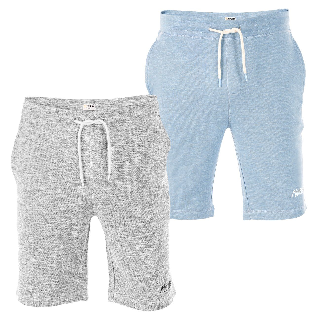 riverso Sweatshorts Grey pflegeleichter Pack aus RIVMike Blue Shorts Melange & 2er Bermudashorts Baumwollmischung Melange Herren Fit Regular